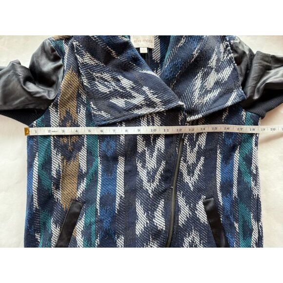 Ella Moss Faux Leather Sleeve Woven Blanket Boho Moto Jacket Ikat Aztec Navajo S - Picture 11 of 12